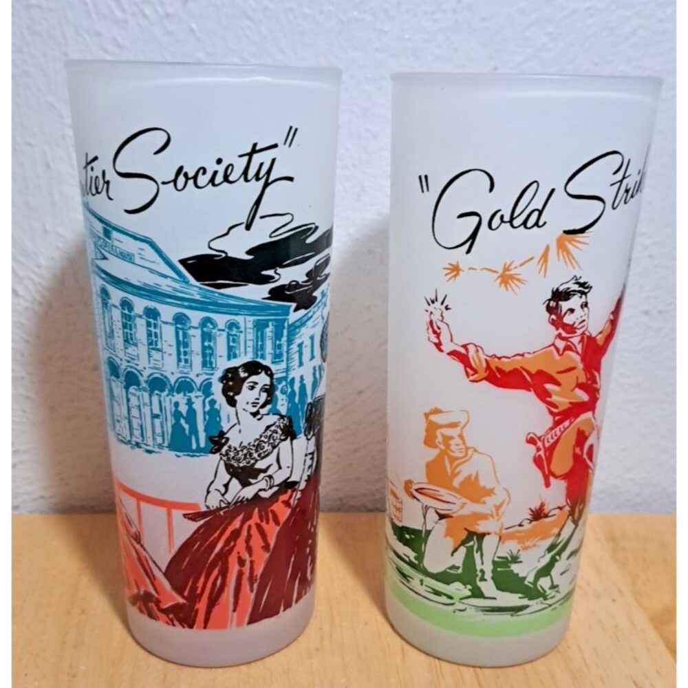 2 Vintage Frontier Gold Strike & Frontier Society Glass Tumbler